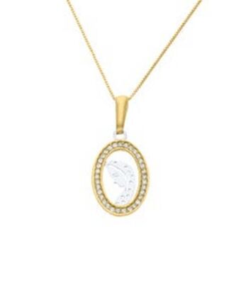 Joyerías Bizzarro Dije de oro amarillo y blanco de 14k con zirconias y cadena, imagen virgen oferta