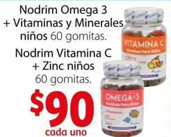 Nodrim Omega 3 + Vitaminas y Minerales Niños 60 Gomitas, Nodrim Vitamina C + Zinc Niños 60 Gomitas