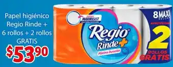 Papel Higiénico Regio Rinde + 6 Rollos + 2 Rollos Gratis