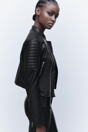 ZARA Cazadora efecto piel cremalleras oferta