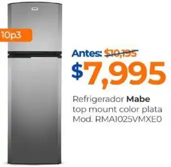 Refrigerador Mabe Top Mount Color Plata 10p3