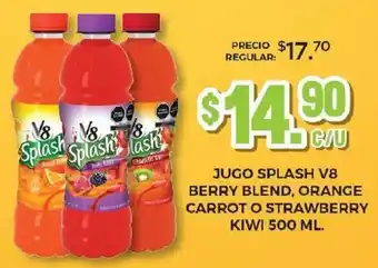 Jugo Splash V8 Berry Blend, Orange Carrot o Strawberry Kiwi 500ml
