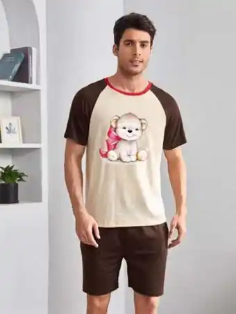 Hombres set homewear con estampado de oso de dibujos animados