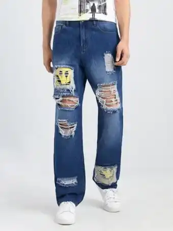 SHEIN Shein hombres jeans de pierna recta con estampado de dibujos animados roto oferta
