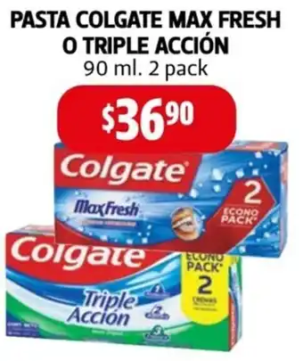 Farmacias Guadalajara Pasta Colgate Max Fresh o Triple Acción 2 pack x 90ml oferta