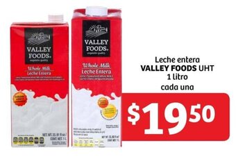 Soriana Híper Leche Entera Valley Foods UHT 1 litro oferta