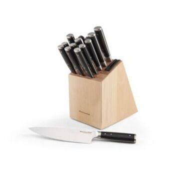 Bloque de cuchillos kitchenaid de 14 piezas de acero japonés de mago ergonómico y afilador
