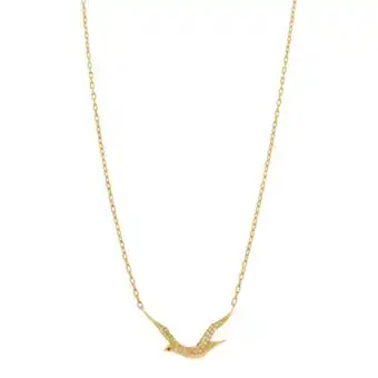 Nacional Monte de Piedad Gargantilla eslabón cruzado con dije motivo gaviota, diamantes y sintético en oro amarillo 18 kilates. oferta