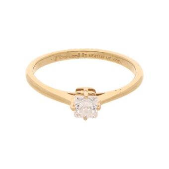 Nacional Monte de Piedad Anillo solitario con circonia en oro amarillo 14 kilates. oferta