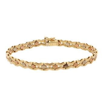 Nacional Monte de Piedad Pulsera eslabón articulado combinado en oro tres tonos 14 kilates. oferta