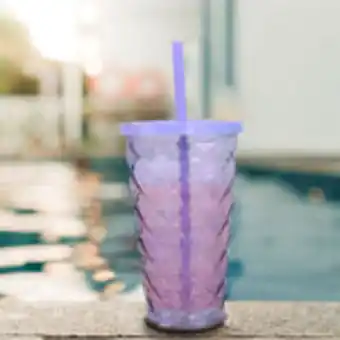 Waldos Frasco con tapa y popote decorativo color morado, 450 ml oferta