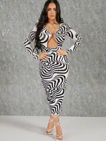 SHEIN Vestido con estampado de mármol con aro o con cordón con abertura delantera oferta