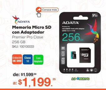 RadioShack Memoria micro sd con adaptador adata premier pro clase 10 / sdxc / 256 gb oferta