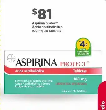 Bodega Aurrerá Aspirina protect ácido acetilsalicilico 100mg 28 tabs oferta