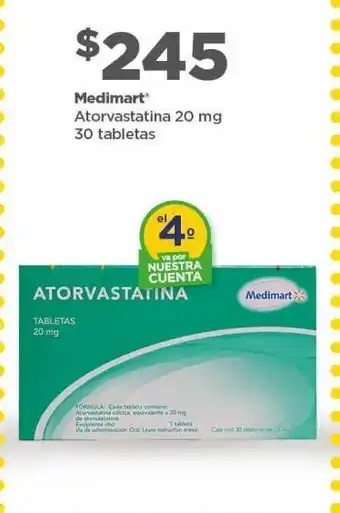 Bodega Aurrerá Medimart atorvastatina 20mg 300 tabs oferta
