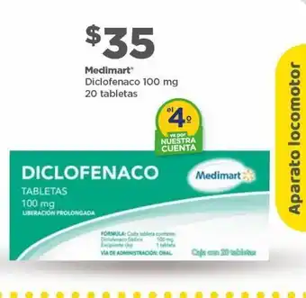 Bodega Aurrerá Medimart diclofenaco 100mg 20 tabs oferta