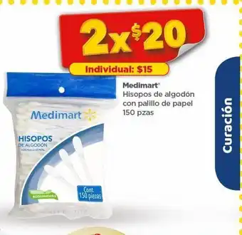 Bodega Aurrerá Medimart hisopos de algodón con palillo de papel 150 pzas (2 und) oferta