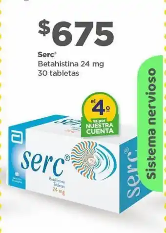 Bodega Aurrerá Serc betahistina 24mg 30 tabs oferta