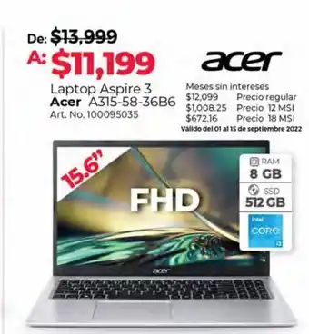 Office Depot Laptop acer aspire 3 / intel core i3 / 15.6 pulg. oferta