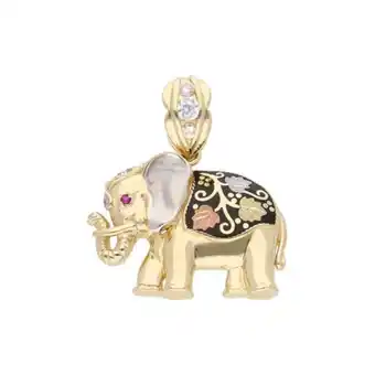 Nacional Monte de Piedad Dije estilizado motivo elefante con esmalte y sintéticos en oro tres tonos 14 kilates. oferta