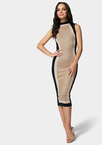 Bebe Metallic colorblock sweater midi dress oferta