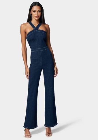 Bebe Wide leg side snap denim jumpsuit oferta
