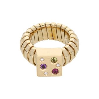 Nacional Monte de Piedad Anillo estilizado con sintéticos en oro amarillo 14 kilates. oferta