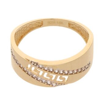 Nacional Monte de Piedad Anillo calado con sintéticos en oro dos tonos 14 kilates. oferta