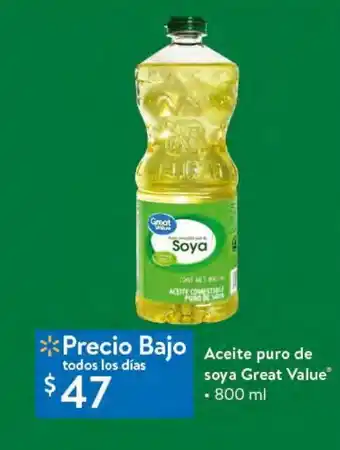 Walmart Aceite puro de soya great value 800ml oferta
