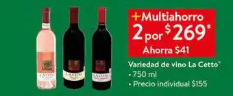 Walmart Vino la cetto 750ml oferta