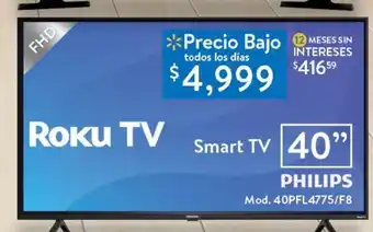 Walmart Smart tv philips 40" roku tv oferta