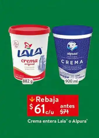 Walmart Crema de leche lala o alpura oferta