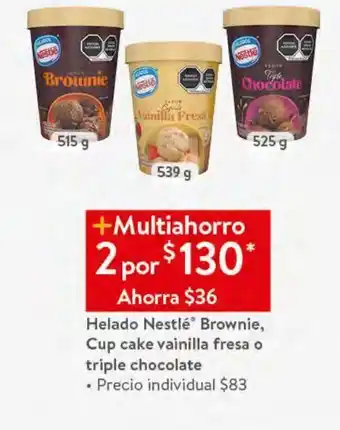 Walmart Helados nestlé brownie, cup cake vainilla oferta