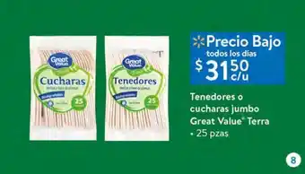 Walmart Tenedores o cucharas jumbo great value 25pzas oferta
