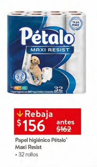 Walmart Papel higiénico pétalo maxi resist 32 rollos oferta