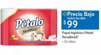 Walmart Papel higiénico pétalo rendimax 12 rollos oferta