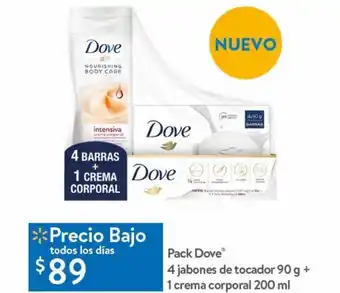 Walmart Pack dove 4 jabones 90g + 1 crema corporal 200ml oferta