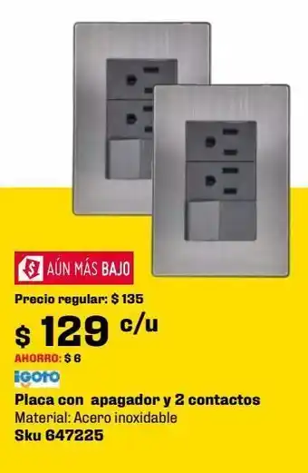 Sodimac Homecenter Placa con apagador y 2 contactos oferta