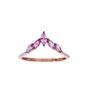 Joyerías Bizzarro Anillo de oro rosa 14k con 4pts de diamante y zafiro rosa oferta