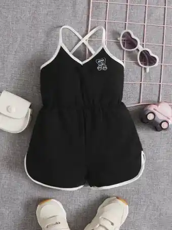 SHEIN Shein bebé mono de tirantes con estampado de oso unido en contraste de espalda con tira cruzada oferta