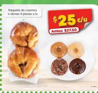 Bodega Aurrerá Paquete de cuernos o donas 4 piezas oferta