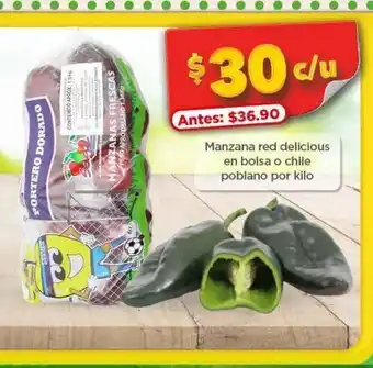 Bodega Aurrerá Manzana red delicious en bolsa o chile poblano por kilo oferta