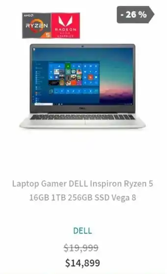 Elektra Laptop Gamer Dell Inspiron Ryzen 5 16GB 1TB 156GB SSD Vega 8 oferta