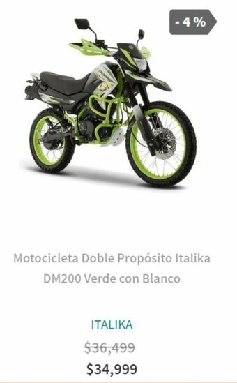 Elektra Motocicleta Doble Propósito Italika DM200 Verde con Blanco oferta