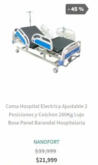 Cama Hospital Electrica Ajustable 2 Posiciones y Colchon 260kg Lujo Base Panel Baranda Hospitalaria