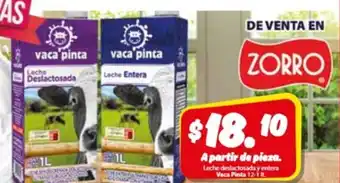 Zorro Leche Deslactosada y Entera Vaca Pinta 12-1lt oferta