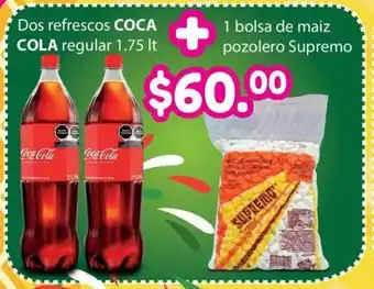 Dos Refrescos Coca Cola Regular 1.75lt + 1 Bolsa de Maiz Pozolero Supremo