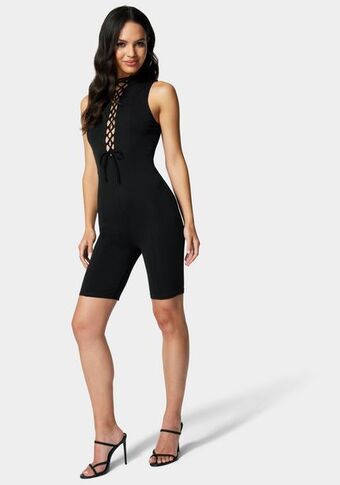 Bebe Lace-up biker short romper oferta
