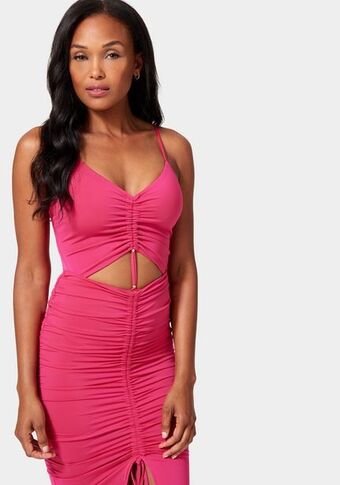 Bebe Front keyhole ruched knit bodysuit oferta