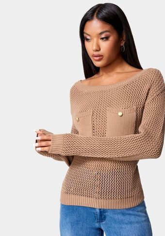 Bebe Open knit pocket detail sweater oferta